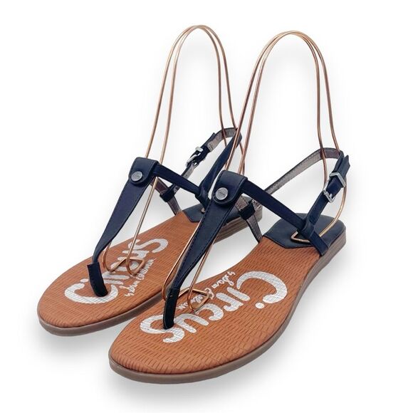 Circus Sam Edelman Cayden T Strap Thong Sandal Black Faux Leather Women’s Size 8 - Picture 6 of 16